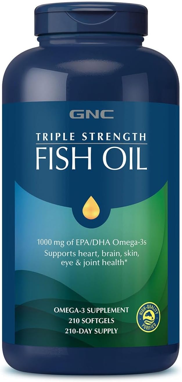 GNC Triple Strength Fish Oil Omega 3 Supplement, 1000mg EPA and DHA, Supports Heart, Brain, Skin, Eye and Joint Health, 60 Softgels