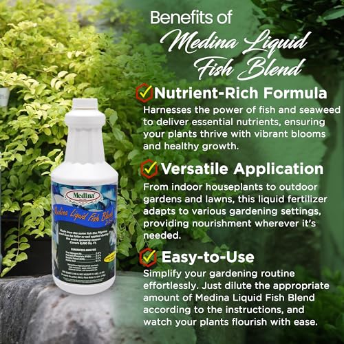 Medina Liquid Fish Blend Fertilizer 2-3-2, 1 Gallon | Gro, Bloom, and Lush Gardens, Seaweed Enriched Plant Food, Vibrant Growth and Blooms, Available