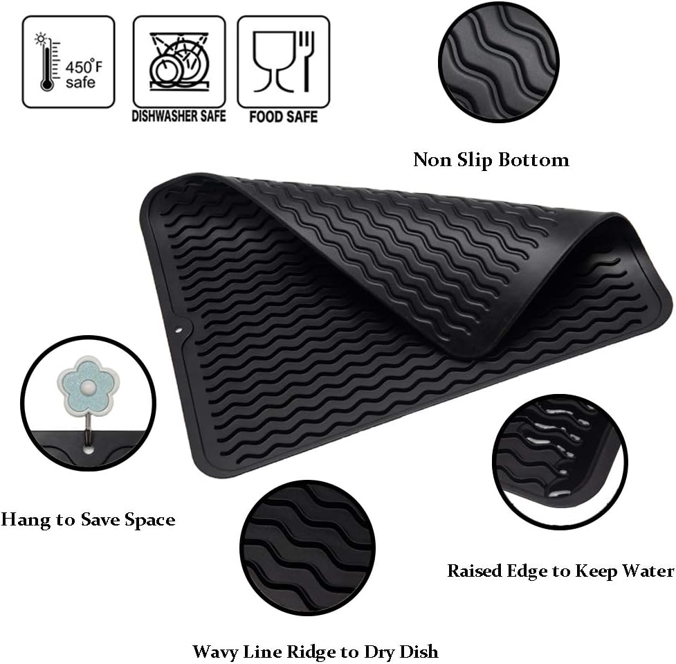 ZLR Silicone Dish Drying Mat for Kitchen Counter, Eco-Friendly Fast Dry Dish Mat, Easy Clean Multi Usage Drying Matt, Heat Resistant Trivet