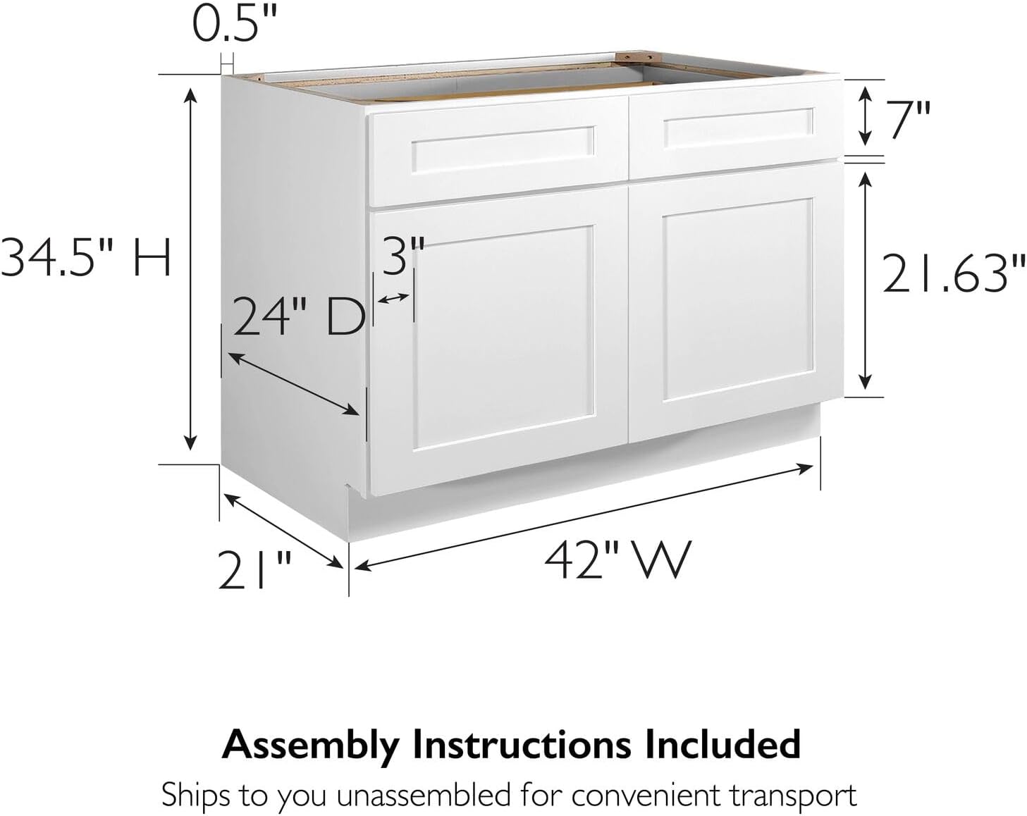 Brookings Shaker Unassembled Base Kitchen Cabinet B18, 18 W x 24 D x 34.5 H, Painted White with Sherwin Williams®, Solid Wood – Design House, 561340 | Adjustable Shelves, Adjustable Hinges, Floor Mount, Contemporary/Modern, Wood, Kitchen, 561340