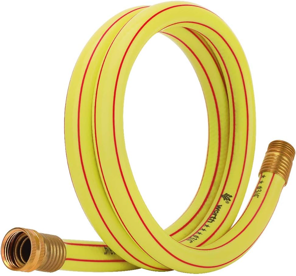 Lead-in Yellow Short Garden Hose 3/4 in. x 5 ft. -No Kink, Leak Free, Flexible, Male to Female Fittings -Heavy Duty Lightweight PVC Water Hose -150PSI Work & 500PSI Burst, for Reel Cart & Outdoor Use