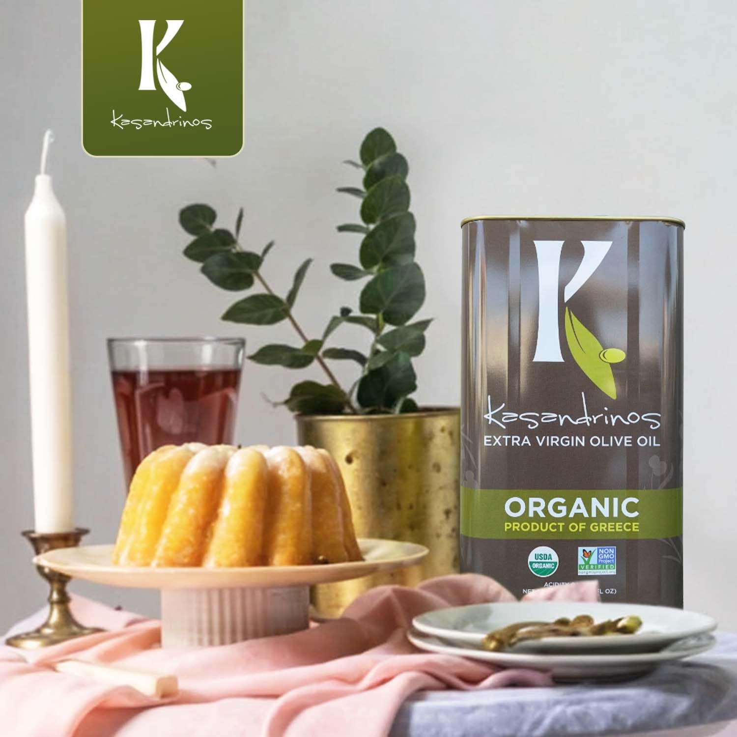 Kasandrinos Organic Olive Oil Extra Virgin, Polyphenol Rich Greek Olive Oil, 100% Organic First Cold Pressed, Mild + Delicate Flavor, Verified by Non GMO, 500 ml / 16.9 oz