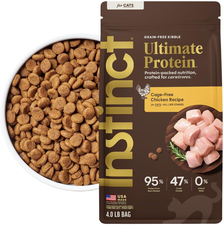 Instinct Ultimate Protein Dry Cat Food, Cage Free Chicken, 4 lb. Bag | Protein-packed recipe, 95% protein from real chicken, probiotics, omegas & antioxidants for digestive, coat & immune health
