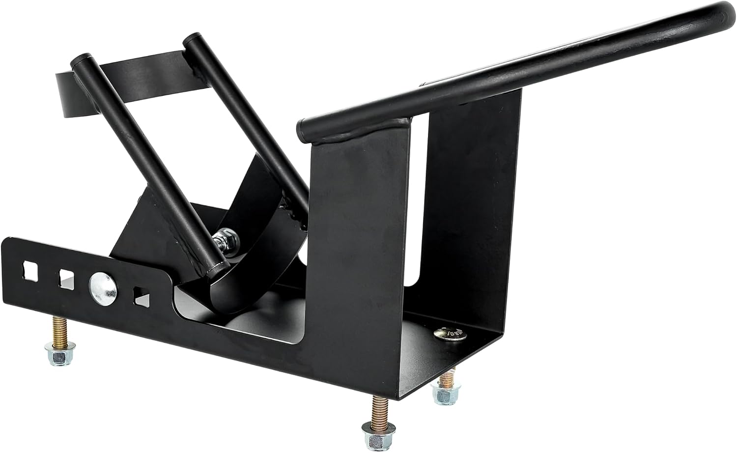 Camco Steel Universal Tire Fit Motorcycle Wheel Chock Mount for Truck Bed or Trailer Floor, Includes 2 Handlebar Straps