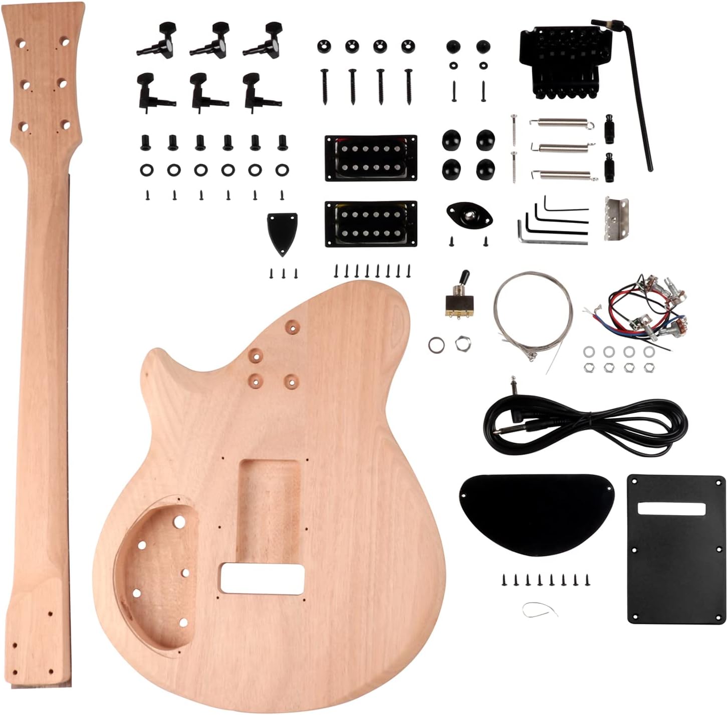 DIY Electric Guitar Kit Beginner Kit Right Handed Mahogany Body | Mahogany Neck, Rosewood Fretboard, 6 String, Black Hardware, Build Your Own Guitar