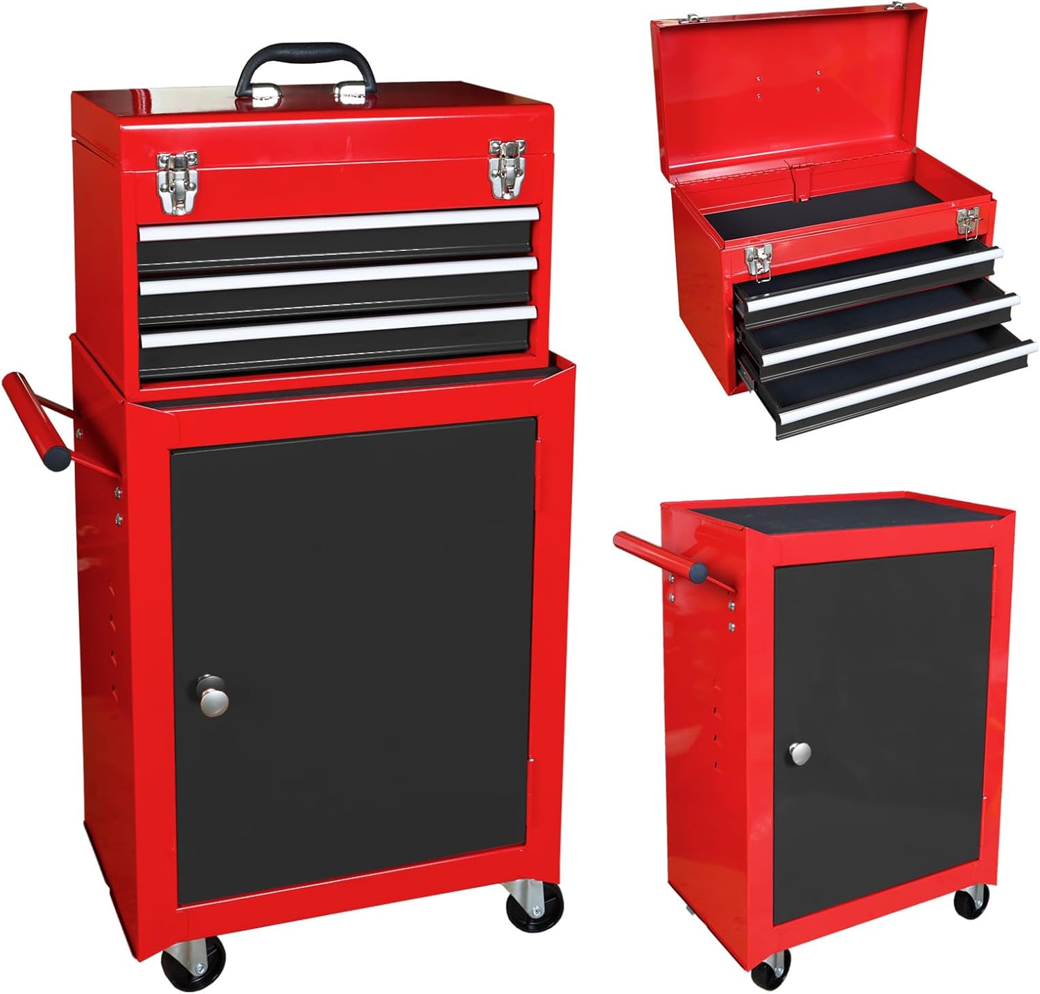 Road DAWG ATBT1204D-Red Torin Rolling Garage Workshop Tool Organizer: Detachable 4 Drawer Tool Chest with Large Storage Cabinet and Adjustable Shelf