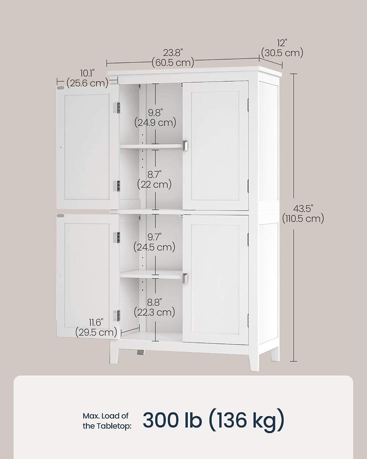 SONGMICS HOME Freestanding Storage Cabinet, Floor Cabinet with Elevated Legs, Metal Handles, for Living Room, Kitchen, Bathroom, Green