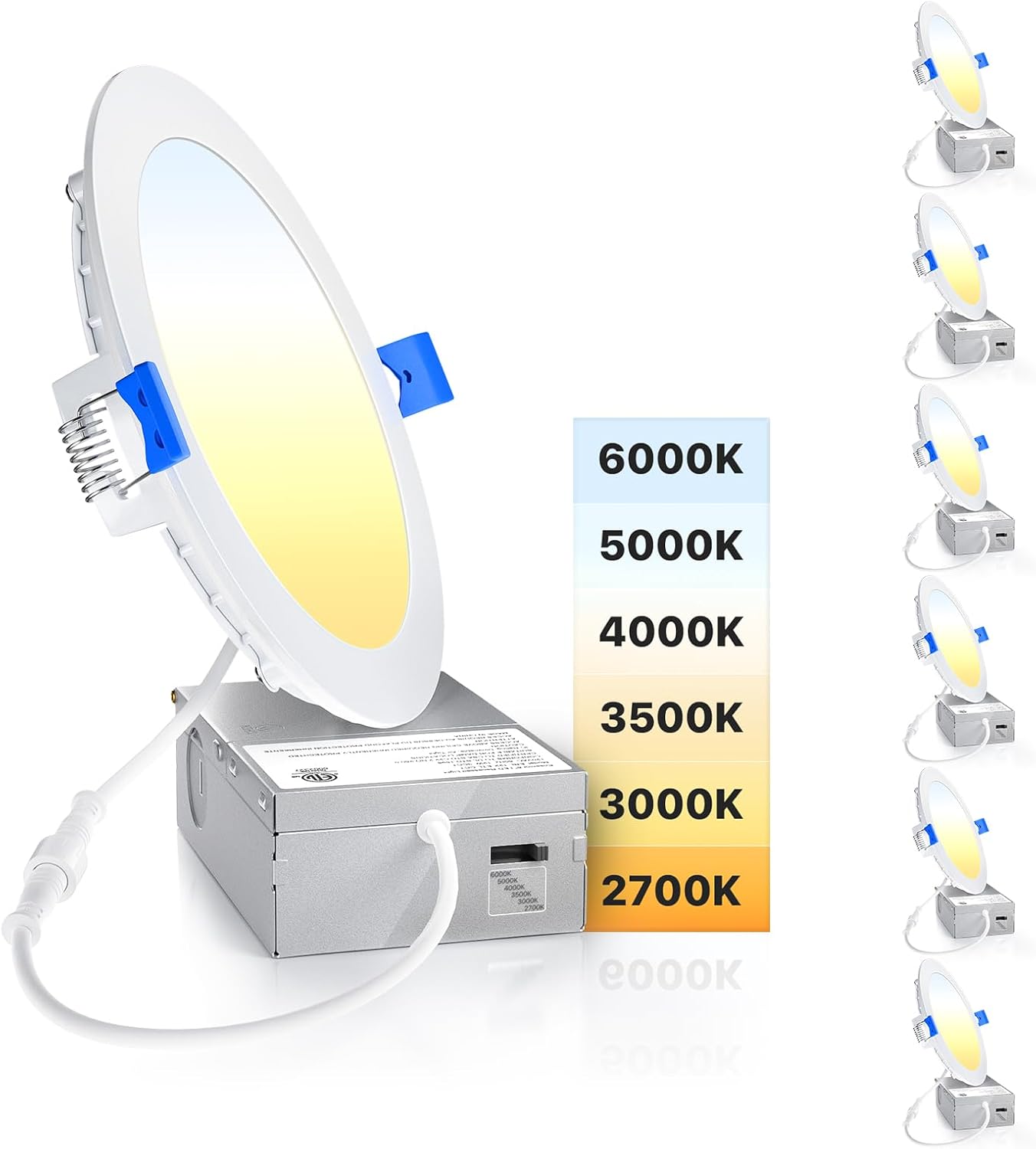 Ensenior 6 Pack 6 Inch LED Recessed Light, 5CCT Dimmable Canless Wafer
