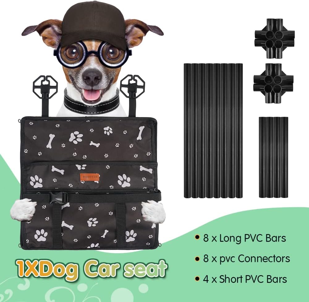 Dog Car Seat Puppy Portable Pet Booster Car Seat with Clip-On Safety Leash and PVC Support Pipe, Anti-Collapse,Perfect for Small Pets