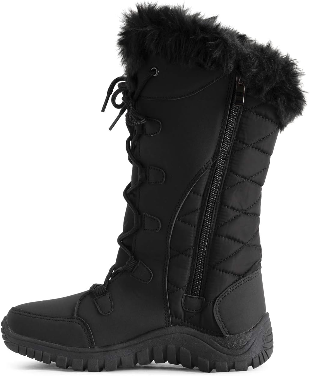 POLAR Womens Quilted Faux Fur Cuff Winter Duck Rubber Sole Durable Snow Rain Outdoor Boots