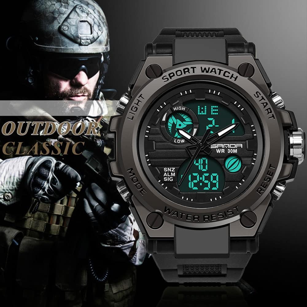 KXAITO Men's Watches Sports Outdoor Waterproof Military Watch Date Multi Function Tactics LED Alarm Stopwatch