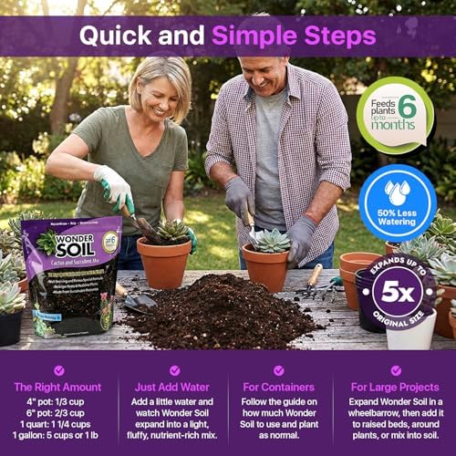 | Organic Cactus & Succulent Soil Mix (12 Quarts) | Fast Draining Living Coco Coir Loaded w/Nutrients | Ready to Plant Indoor/Outdoor Peat-Free