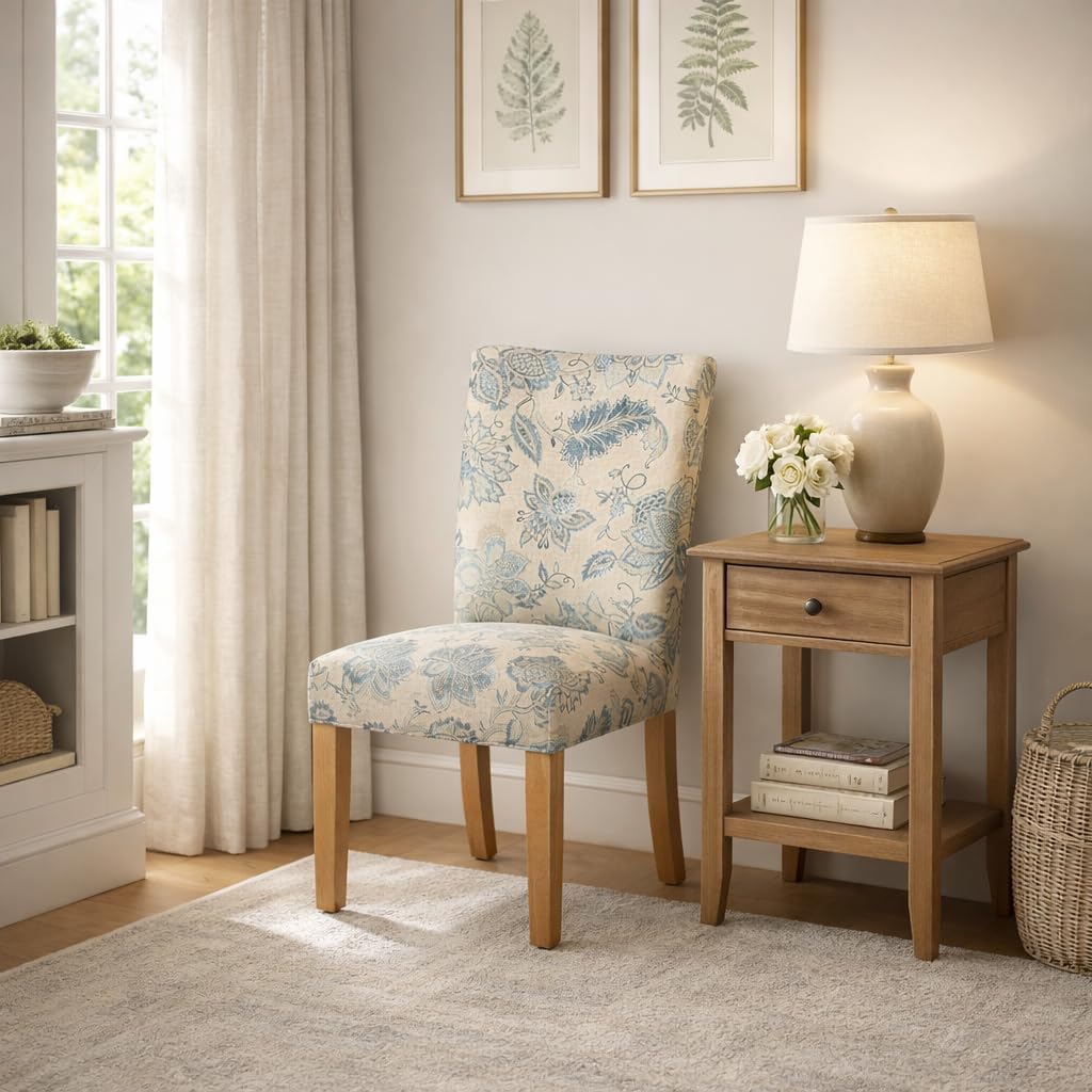 Homepop Home Decor | Classic Upholstered Parsons Dining Chairs | Set of 2 Accent Dining Chairs with Nailhead Trim, Natural Linen