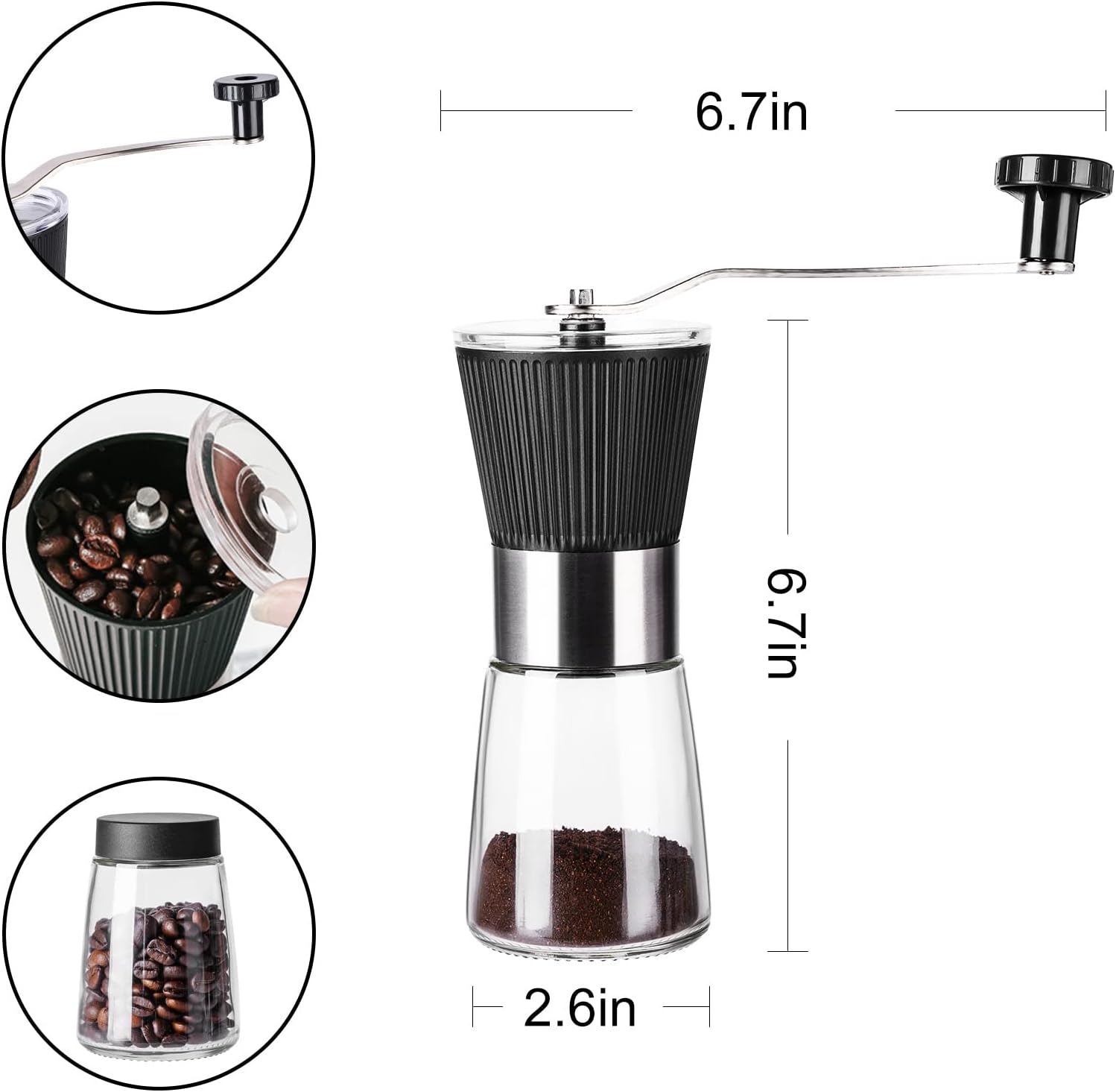 PARACITY Manual Coffee Grinder, Ceramic Burr, 2 Glass Jars, 11oz per Jar