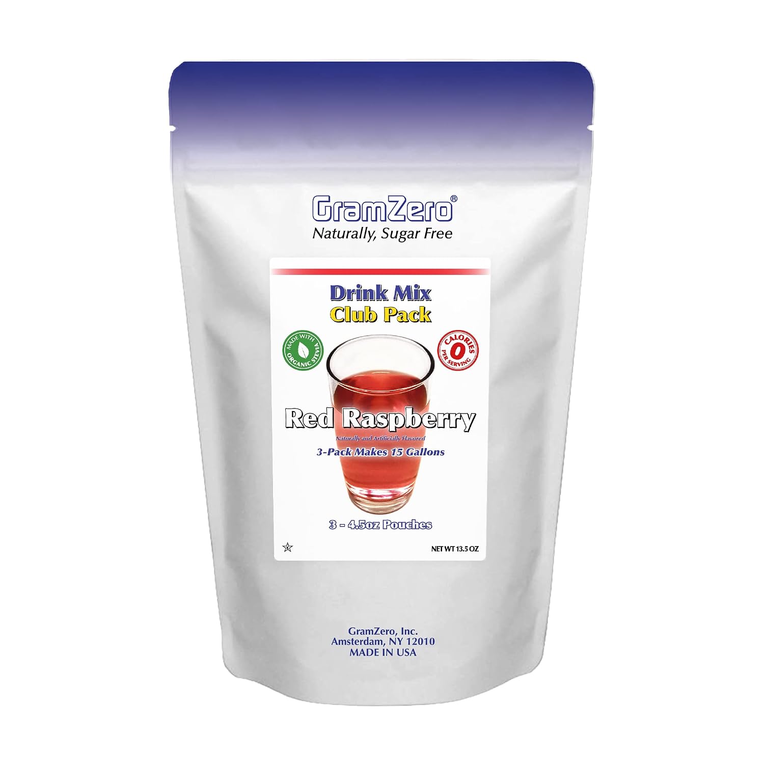 GramZero Raspberry Blush, Sugar Free Drink Mix, Pitcher Pack, Great For Nutrition Club Loaded Tea, Zero Calorie, Stevia Sweetened