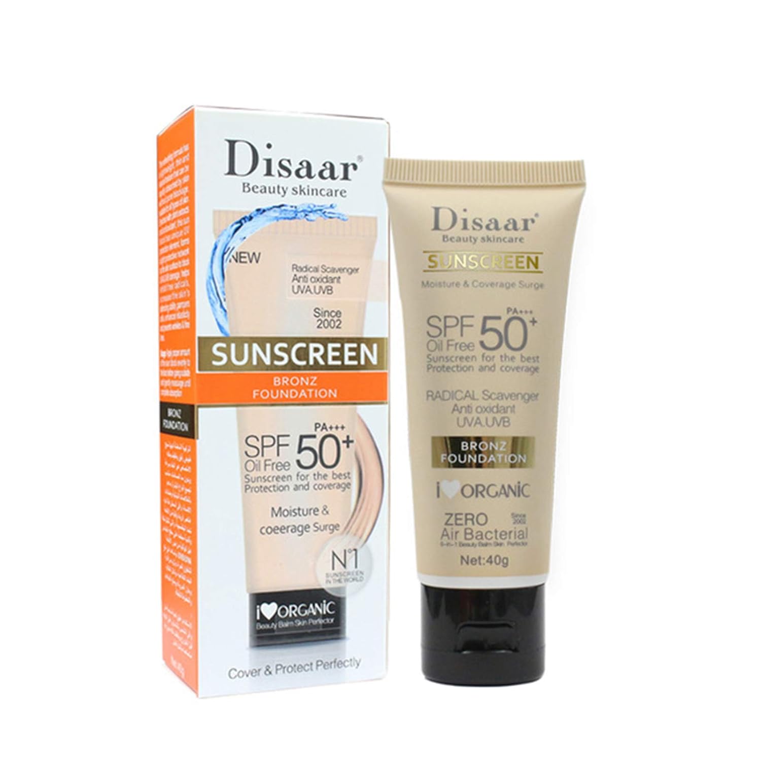DISAAR BEAUTY Sunscreen SPF 50 PA+++ SPF 50+ Foundation Face Cream Body Skin Protection Anti-Aging Oil Control Moisturizing Care Removes Peeling 40g