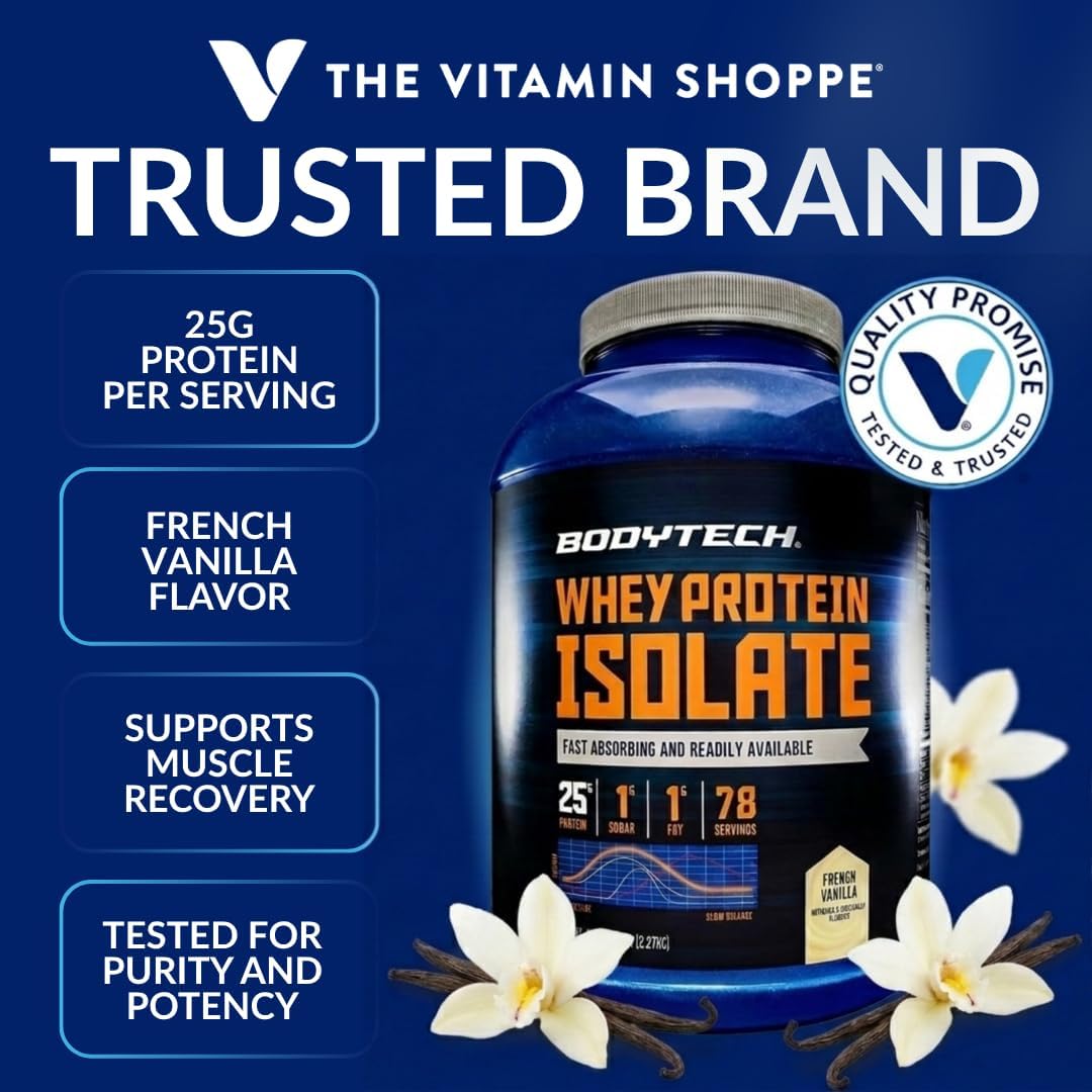 BodyTech Whey Protein Isolate Powder, French Vanilla, 1.5 LB, 23 Servings | 25G Protein per Serving, High Concentrated Protein Powder With Amino Acids & BCAAs for Men and Women, Gluten Free