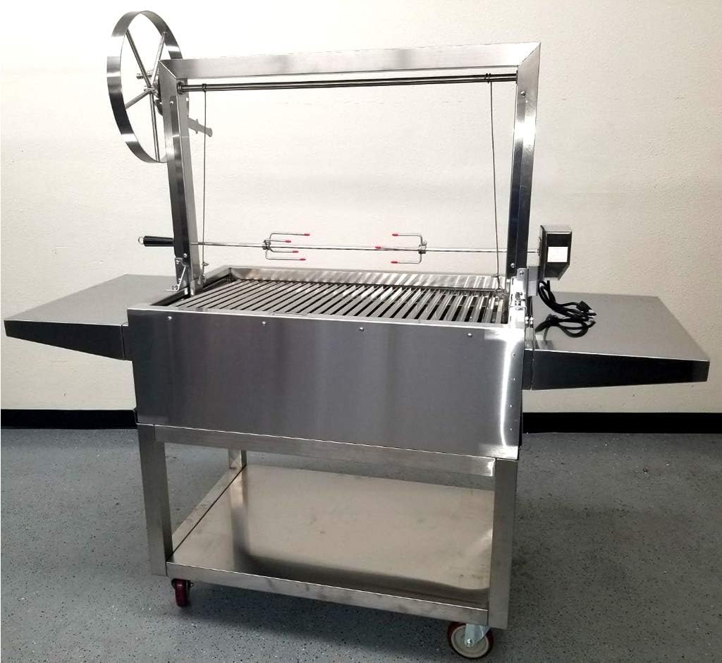 Charcoal Outdoor BBQ, Stainless Steel #430 Body and #304 Grates, Rotisserie Parrilla Santa Maria/Argentine Grill Spit