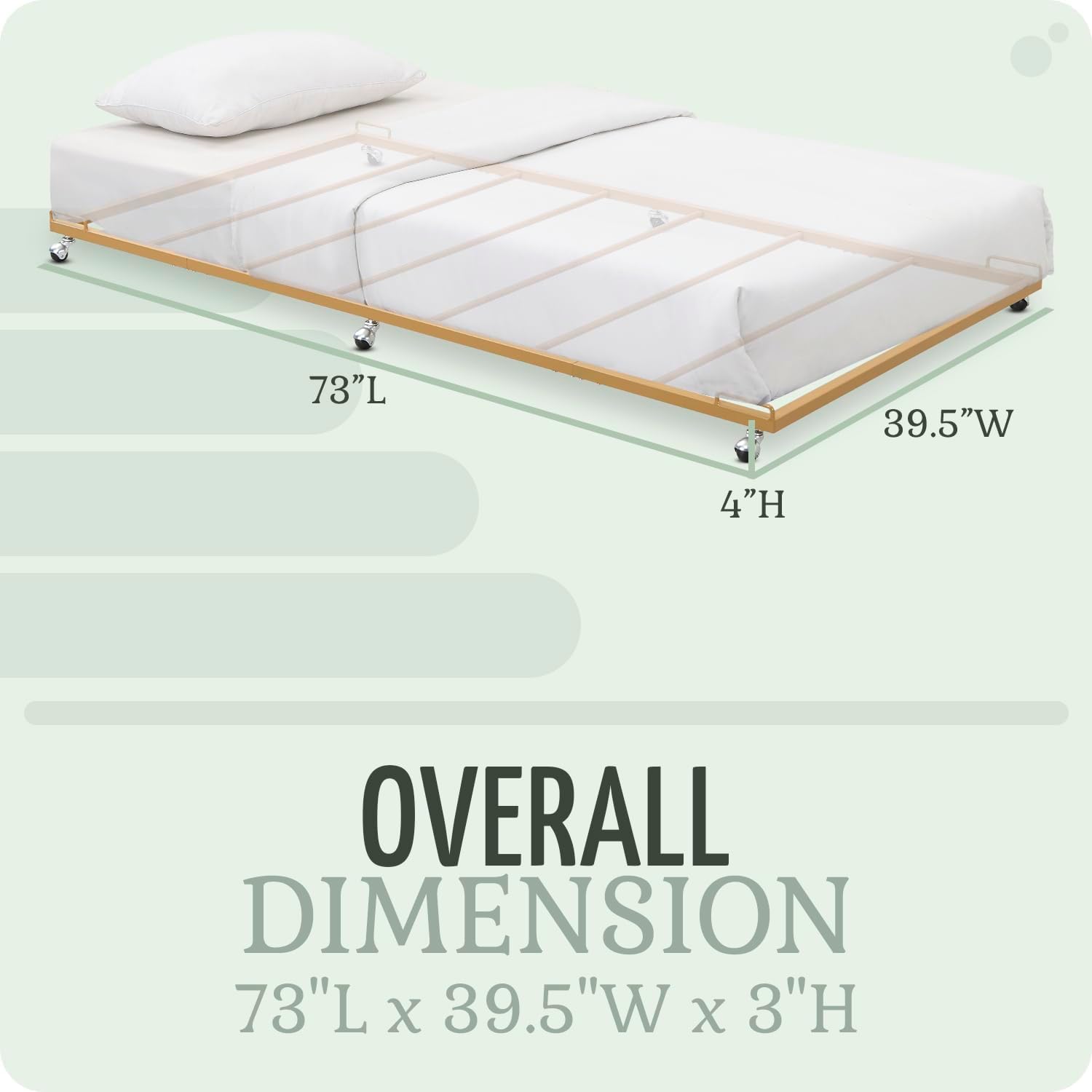 2K Furniture Designs - Twin Size Black Metal Roll Out Trundle Bed Frame for Daybed | Space-Saving Guest Bed - Slides Under Daybeds for Overnight Visitors, Dorms, and Small Spaces