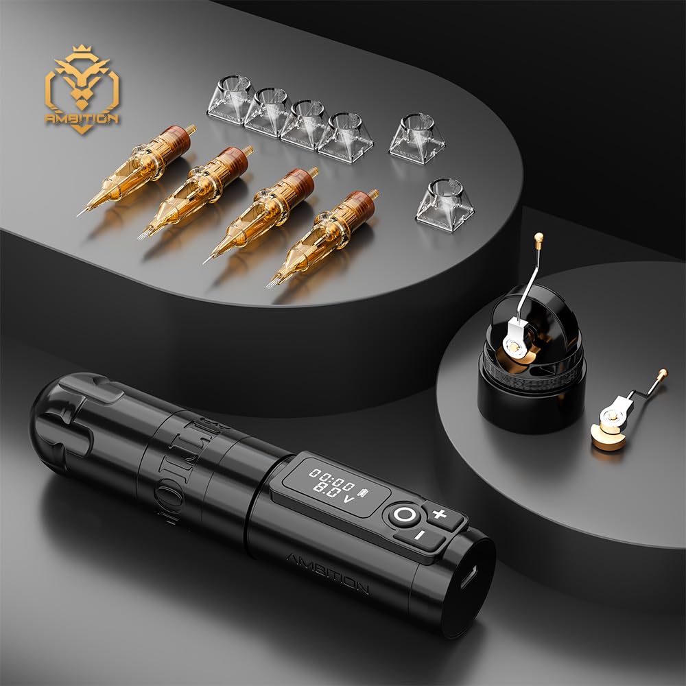 Ambition Soldier Rotary Battery Pen Tattoo Cartridge Machine with 2400mAh Power Japan Coreless Motor Digital LED Display Tattoo Equipment Supply for