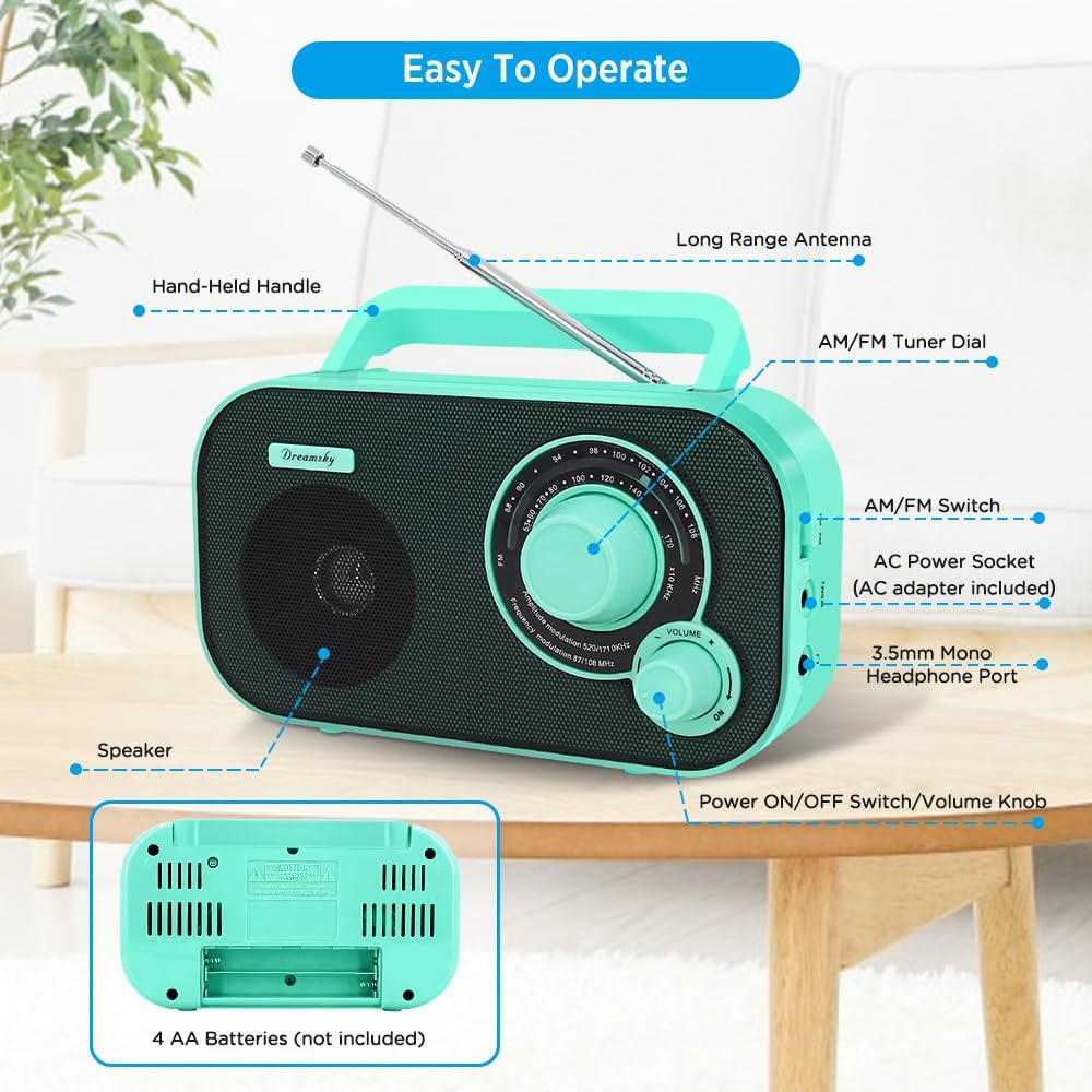 DreamSky AM FM Portable Radio Plug in Wall or Battery Operated