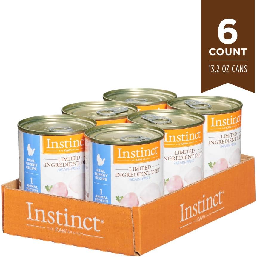 Instinct Limited Ingredient Diet, Wet Canned Dog Food, Grain Free - Real Turkey, 13.2 oz. Cans (Pack of 6) | Single animal protein and vegetable recipe, delicious loaf texture, real turkey entree, gentle on sensitive stomachs