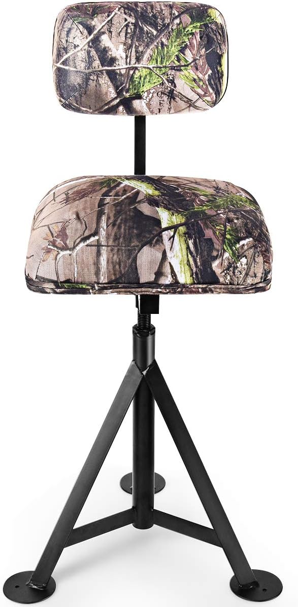 LDAILY Moccha 360 Swivel Hunting Chair, Camo Blind Chair with Detachable Backrest, Padded Seat, Height Adjustable Hunter Fishing Camping Stool