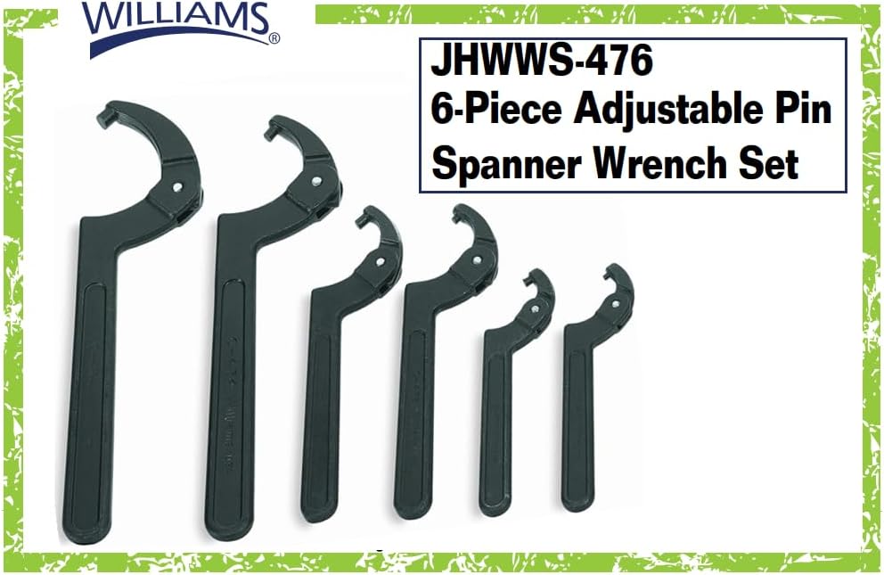Williams JHW474 Adjustable Hook Spanner Wrench with Span Diameter of 2 to 4-3/4-Inch, Ideal for Adjusting Collars, Lock Nut Rings, and Bearings