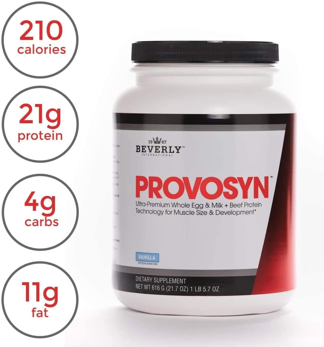 PROVOSYN Whole Egg, Milk & Beef Protein Powder, Vanilla, 616 g | Ultra-Premium Whole Egg, Casein + Whey & Beef Protein