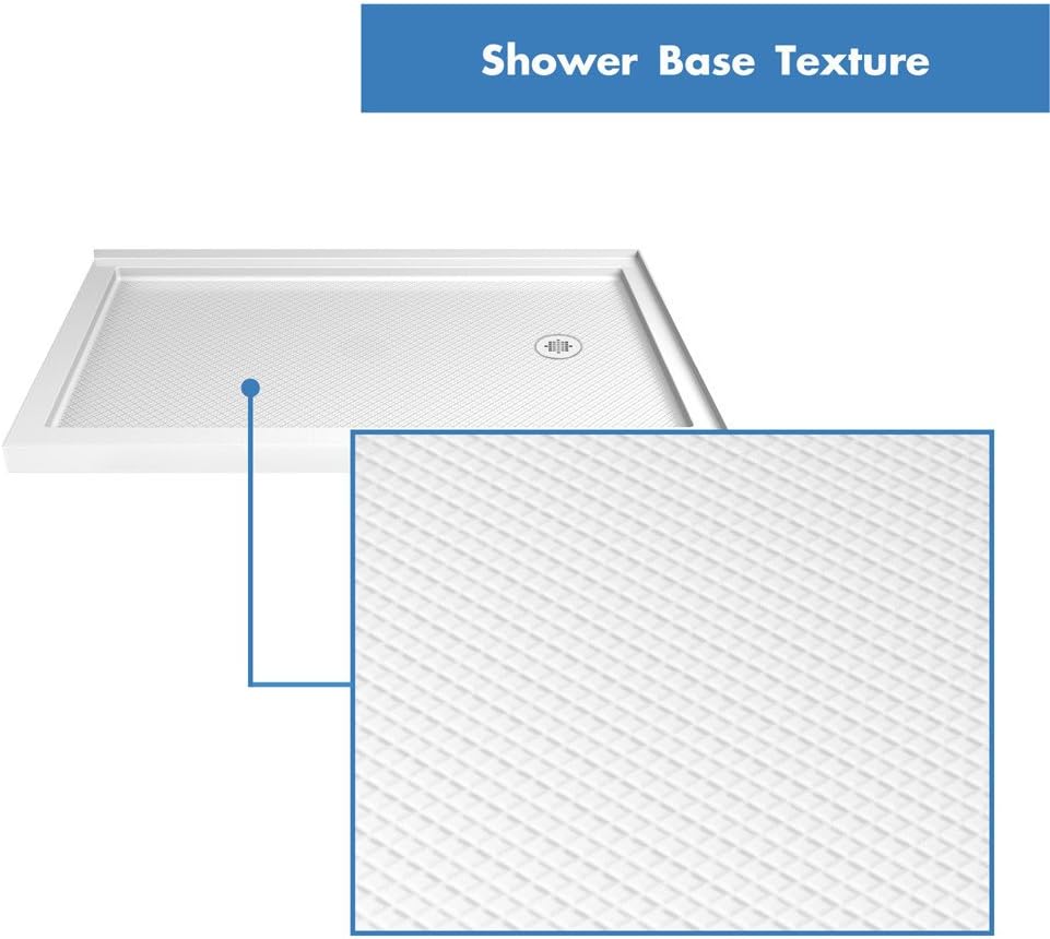 DreamLine SlimLine 34 in. D x 48 in. W x 2 3/4 in. H Right Drain Double Threshold Shower Base in White, DLT-1034482