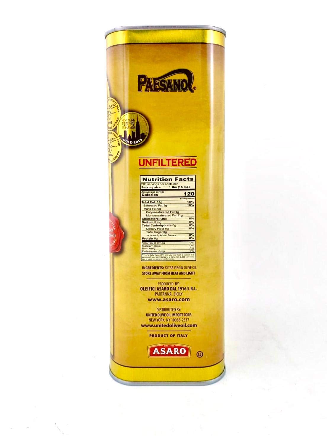 Paesanol Extra Virgin Olive Oil, Unfiltered, 33.8 Fl Oz (1L) | High Polyphenol, Premium First Cold Pressed, Hand Picked, Early Harvest in Sicily, Award Winning Italian EVOO