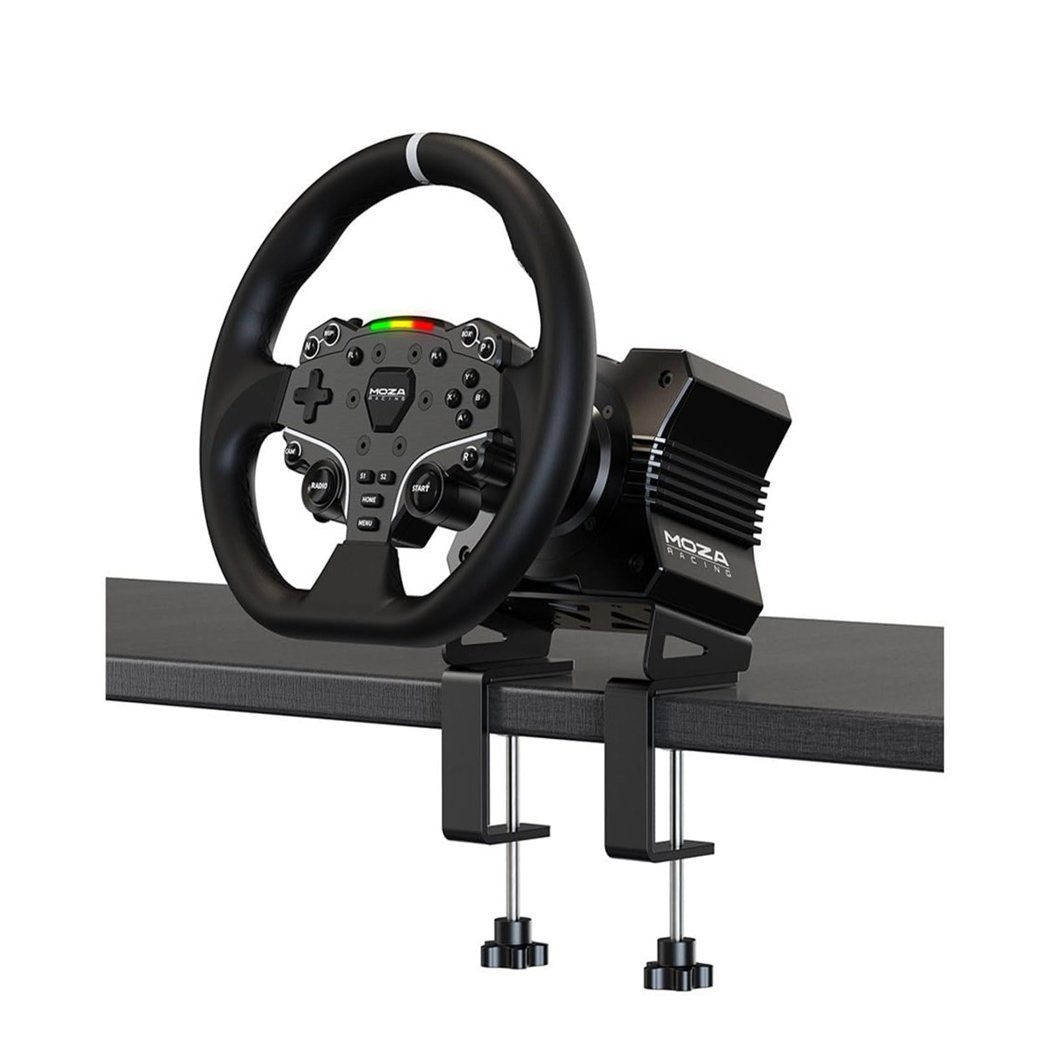 MOZA R5 All-in-One PC Gaming Racing Simulator 3PCS Bundle: 5.5Nm Direct Drive Wheel Base, 11-inch Racing Wheel, Anti-Slip Pedals and a Desk Clamp