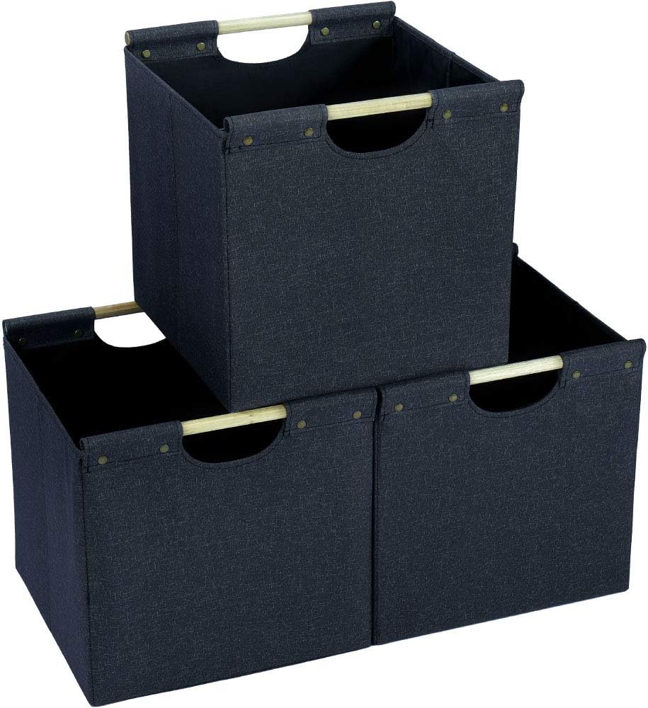 HOONEX Collapsible Storage Bins, 13x13x13 Inches Storage Cubes Linen Fabric, 3 Pack