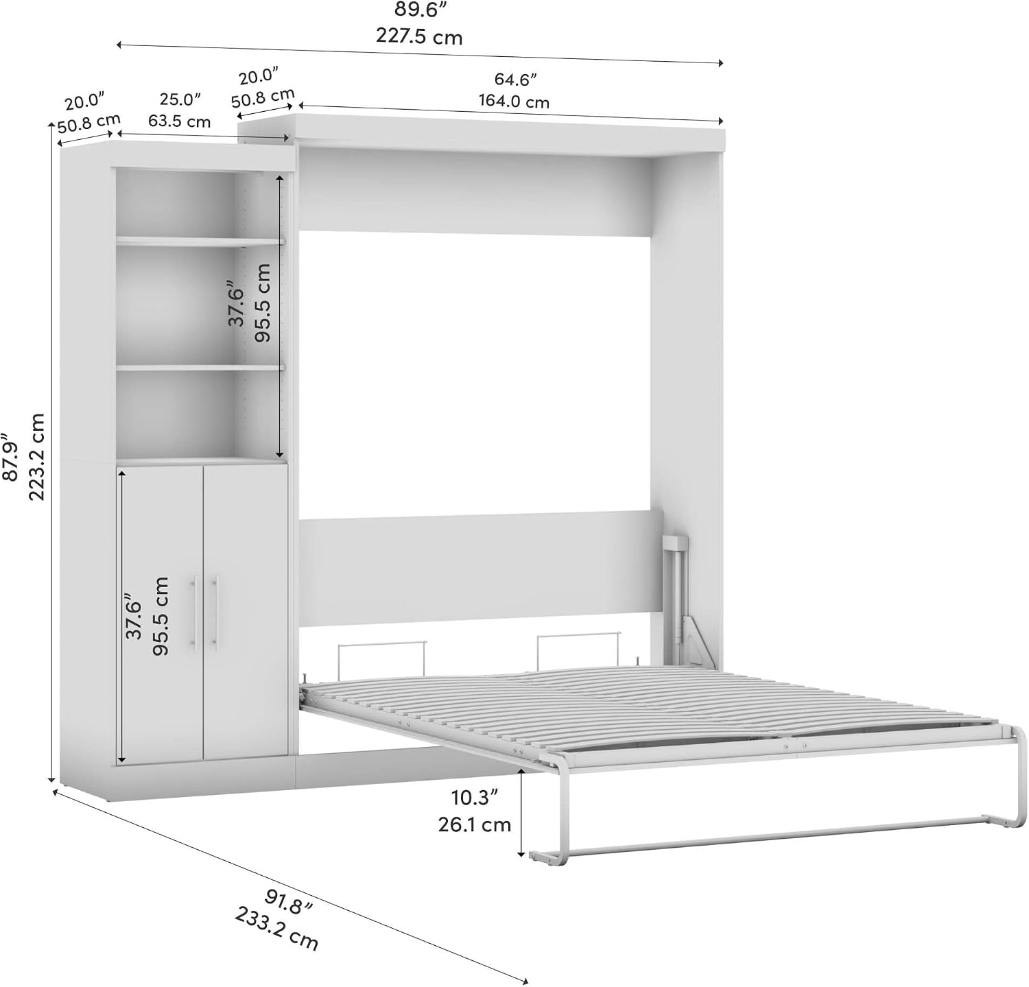 Bestar Nebula Queen Murphy Bed with Closet Organizer with Doors (90W) in Bark Gray, Sleeping Arrangement and Wardrobe for Multipurpose Room
