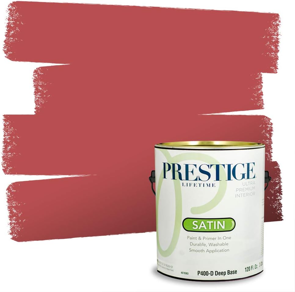PRESTIGE Paints Exterior Paint and Primer In One, 1-Gallon, Satin, Comparable Match of Sherwin Williams* Grenadine*
