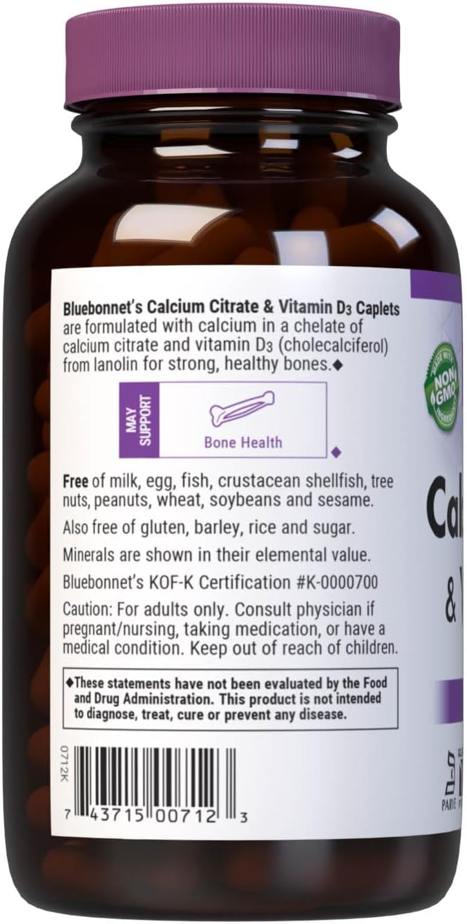 Bluebonnet Calcium Citrate with Vitamin D3 - Daily Bone Health & Strength Plus Immune Support* 1000mg Calcium Supplement for Women & Men - Non-GMO