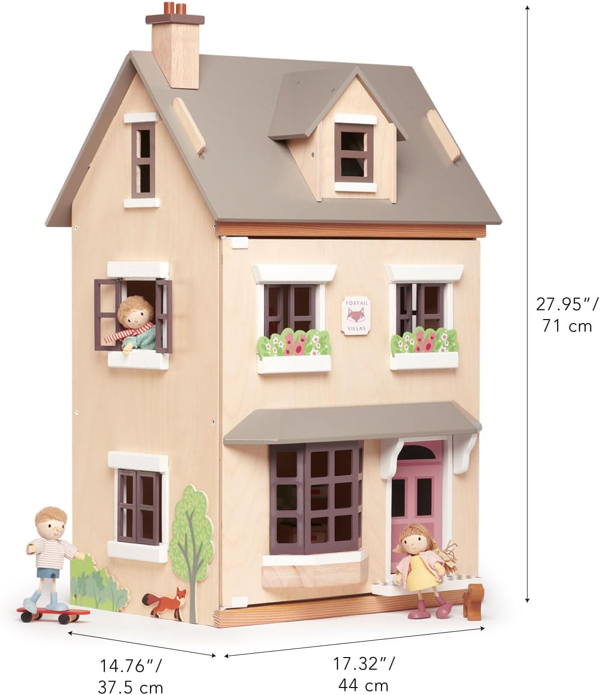 Tender Leaf Toys - Foxtail Villa - Furnished 27.95” Tall Town Style Pretend Play Doll House - Encourage Creative and Imaginative Fun Play for