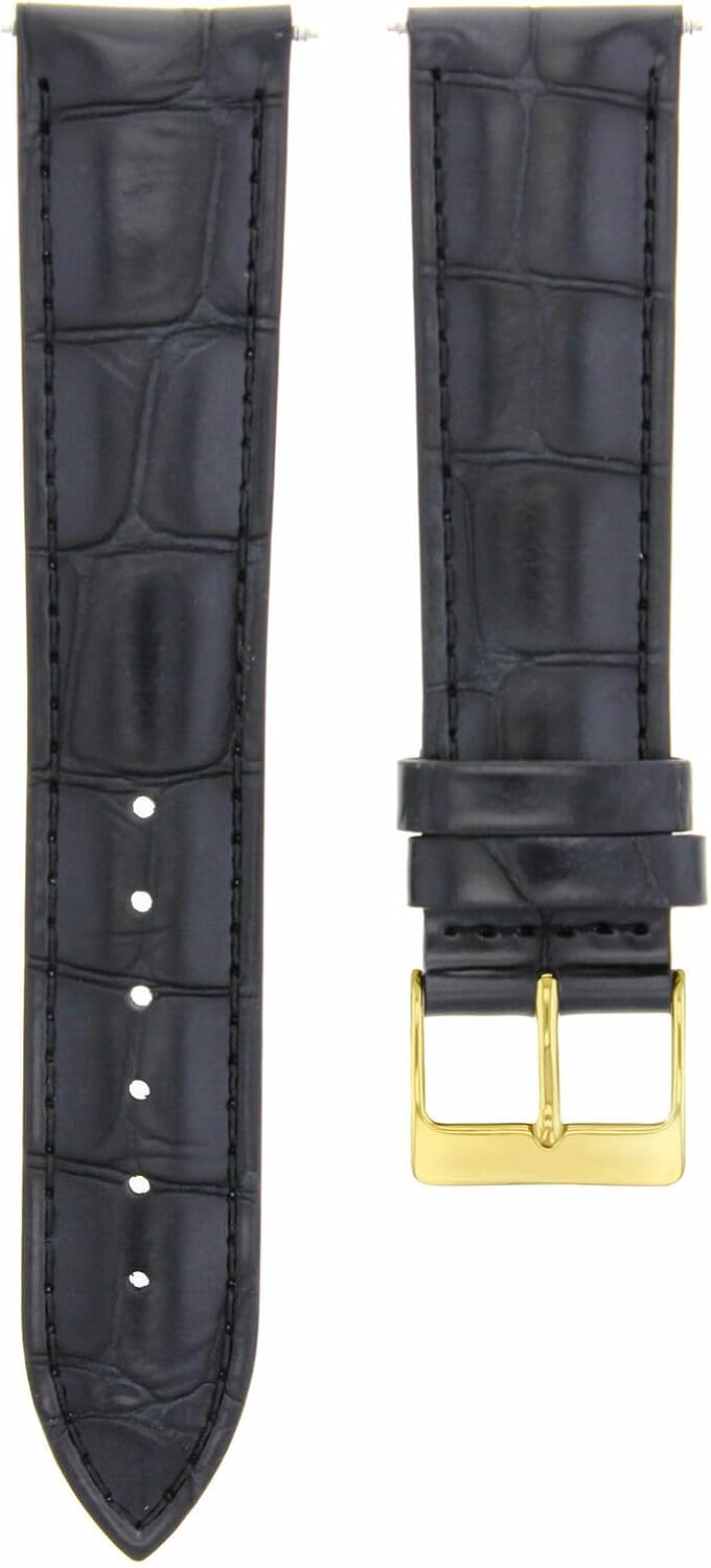 Ewatchparts 22mm Leather Watch Band Watch Strap Compatible With Invicta Pro Diver Watch Black With Gold Buckle