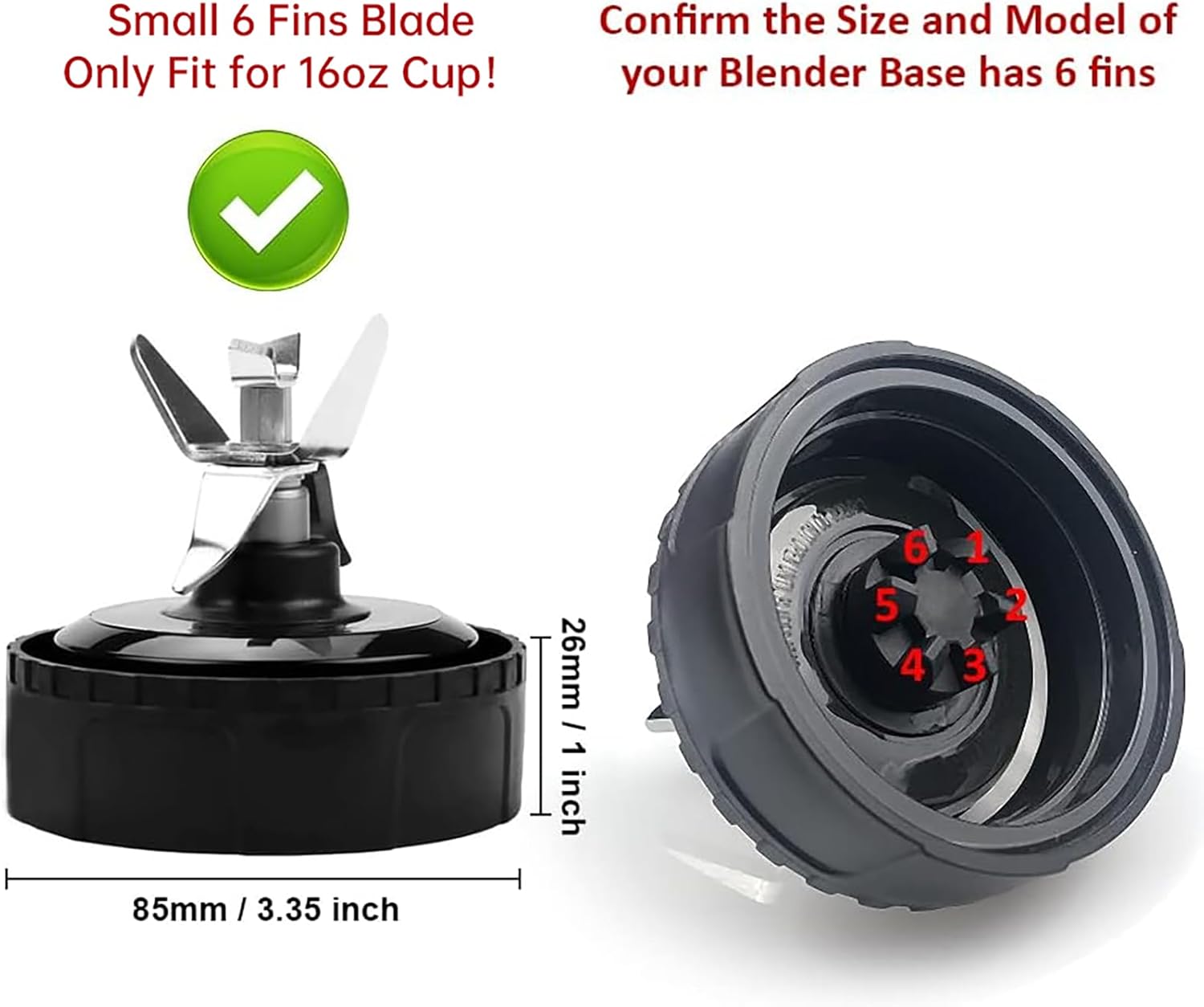 6 Fins Blade Fit for Ninja Blender BL660 1100w, Fit for Ninja 16 oz Cup