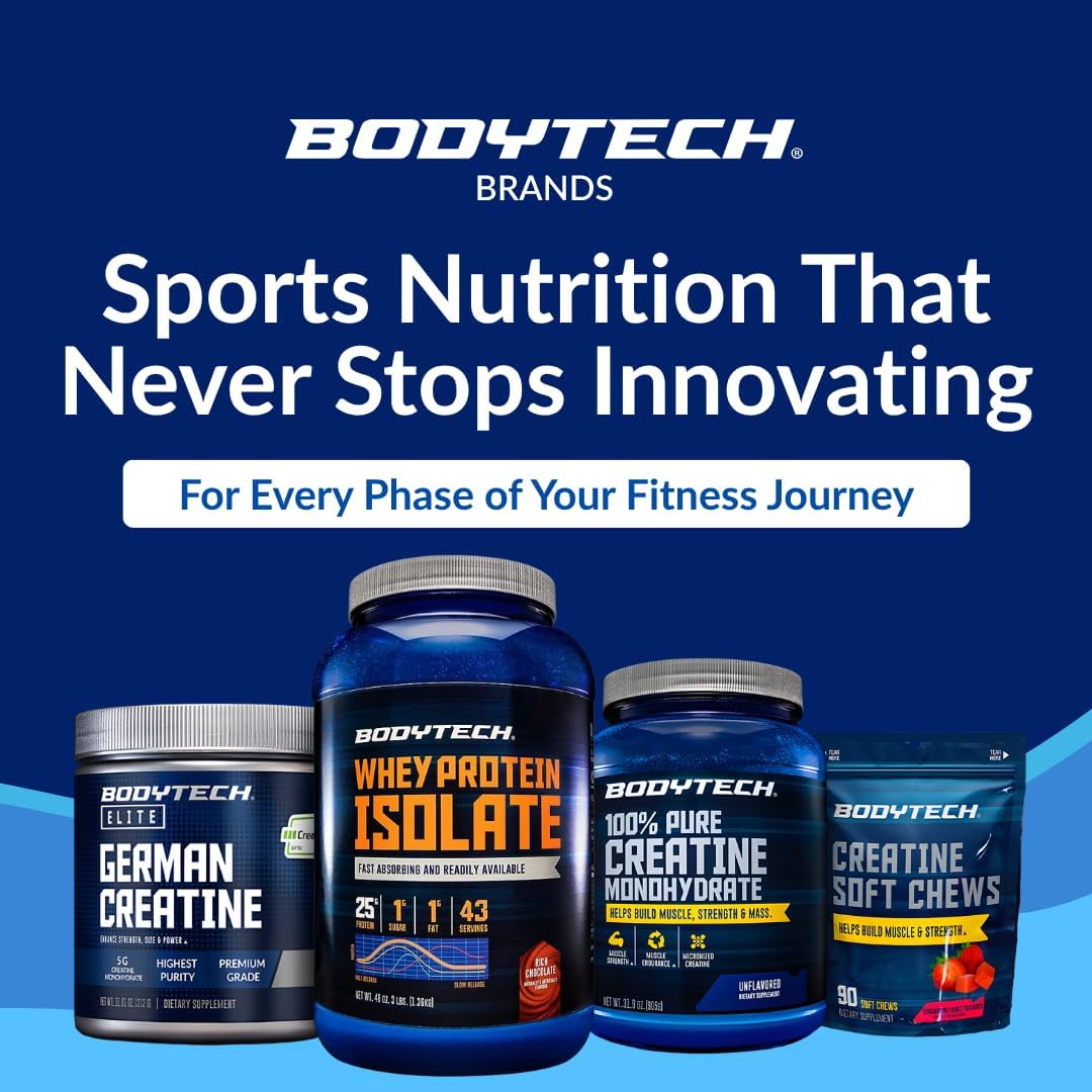 BodyTech Whey Protein Isolate Powder, Rich Chocolate, 3 LB, 43 Servings | 24G per Serving