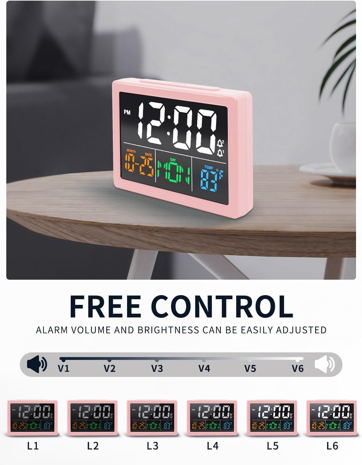 JALL Digital Clock with Date Day for Seniors, Electric Alarm Clocks for Bedrooms with Temperature, 2 Alarms, Dimmer, Dual USB Charger, Battery Backup