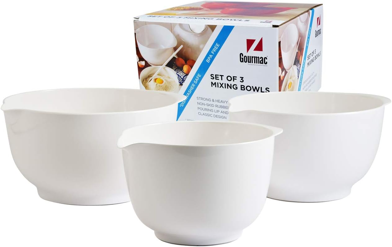 Hutzler Melamine Mixing Bowl Set: 2, 3 and 4 Liters, White (3234WH)