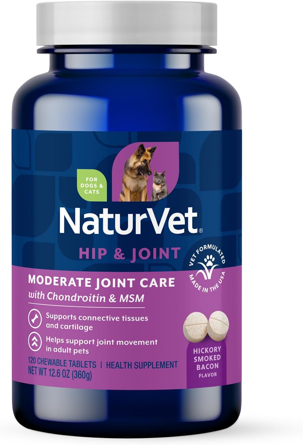 NaturVet – Glucosamine DS Plus - Level 2 Moderate Care – Supports Healthy Hip & Joint Function – Enhanced with Glucosamine, MSM & Chondroitin – for Dogs & Cats–70 Soft Chews