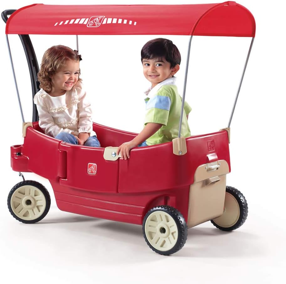 Step2 All Around Canopy Wagon, Kids Ride On Toy, Stroller Substitute, Includes Seat Belts, Made of Durable Plastic, Max Weight 75 lbs.