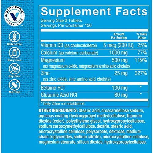 The Vitamin Shoppe Brand Calcium, Magnesium, Zinc & Vitamin D3, 100 Tablets