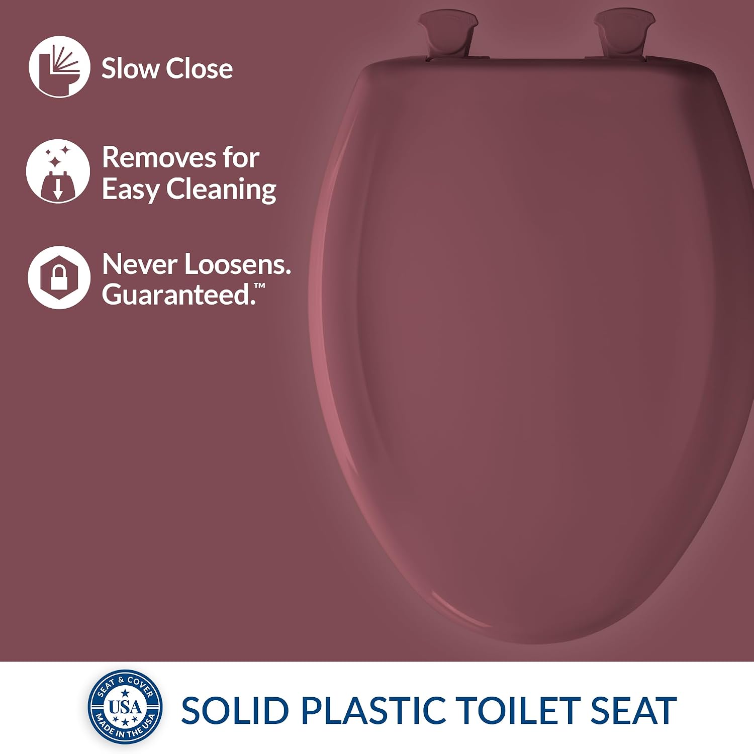 Bemis Classic Colors Slow Close Toilet Seat, Easy Clean Hinges and Durable Plastic Seat, Made in USA, Elongated, Black