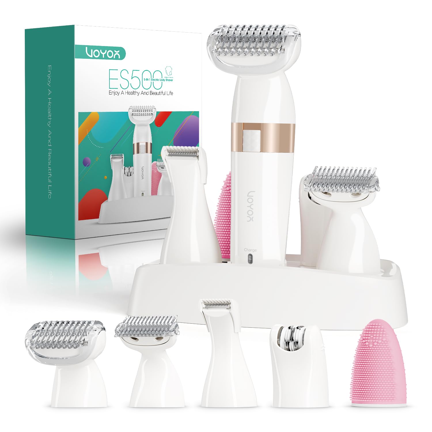 VOYOR Electric Razors for Women, 5 in 1 Bikini Shaver for Legs & Body ES500