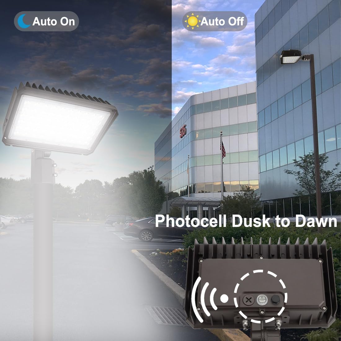 kadision 200W LED Flood Light, Dusk-to-Dawn Photocell, Slip Fitter Mount