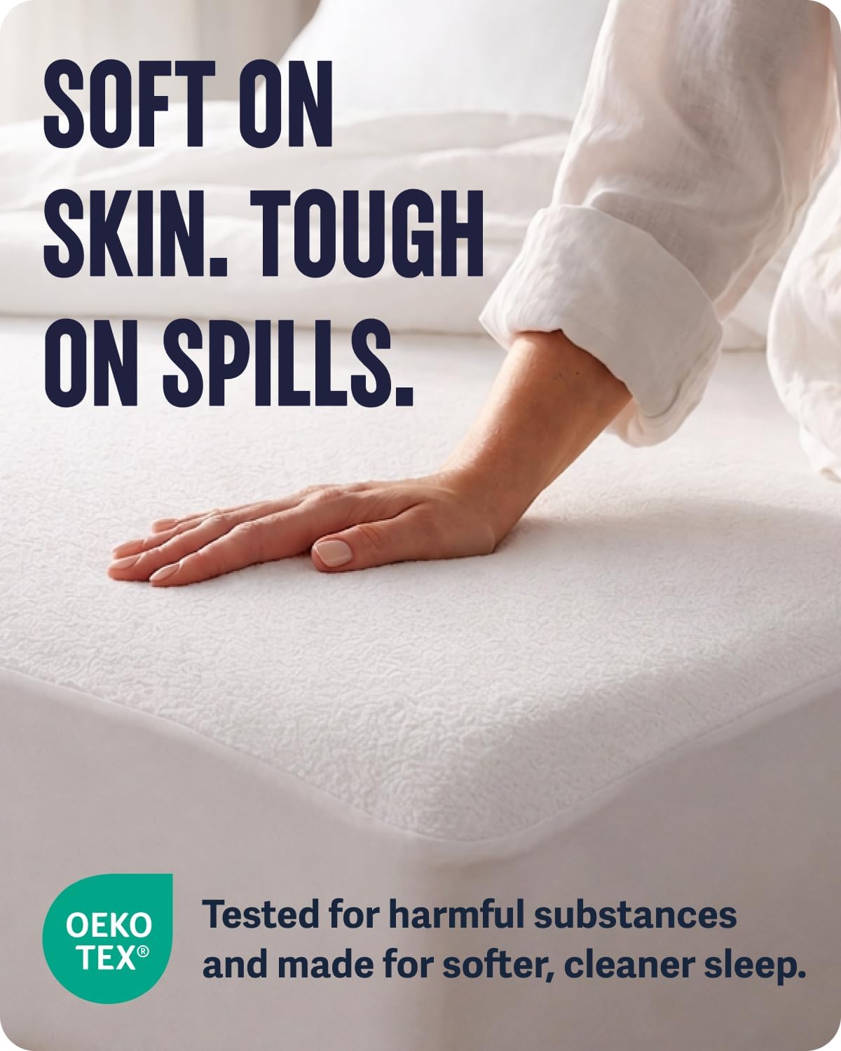 SafeRest Waterproof Queen Size Mattress Protector | Fitted with Stretchable Pockets, Machine Washable Cotton Blend Mattress Cover for Bed