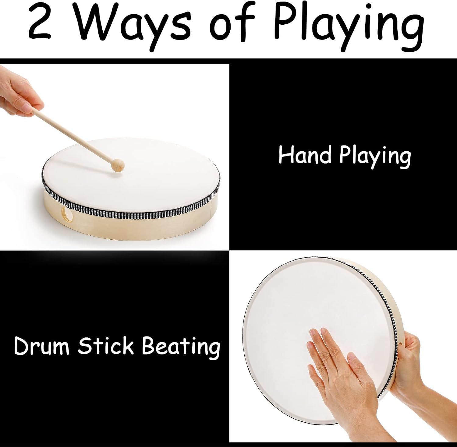 Foraineam 10 Inch Hand Drum with Wooden Drumstick Music Wood Frame Drum Musical Rhythm Percussion Instrument